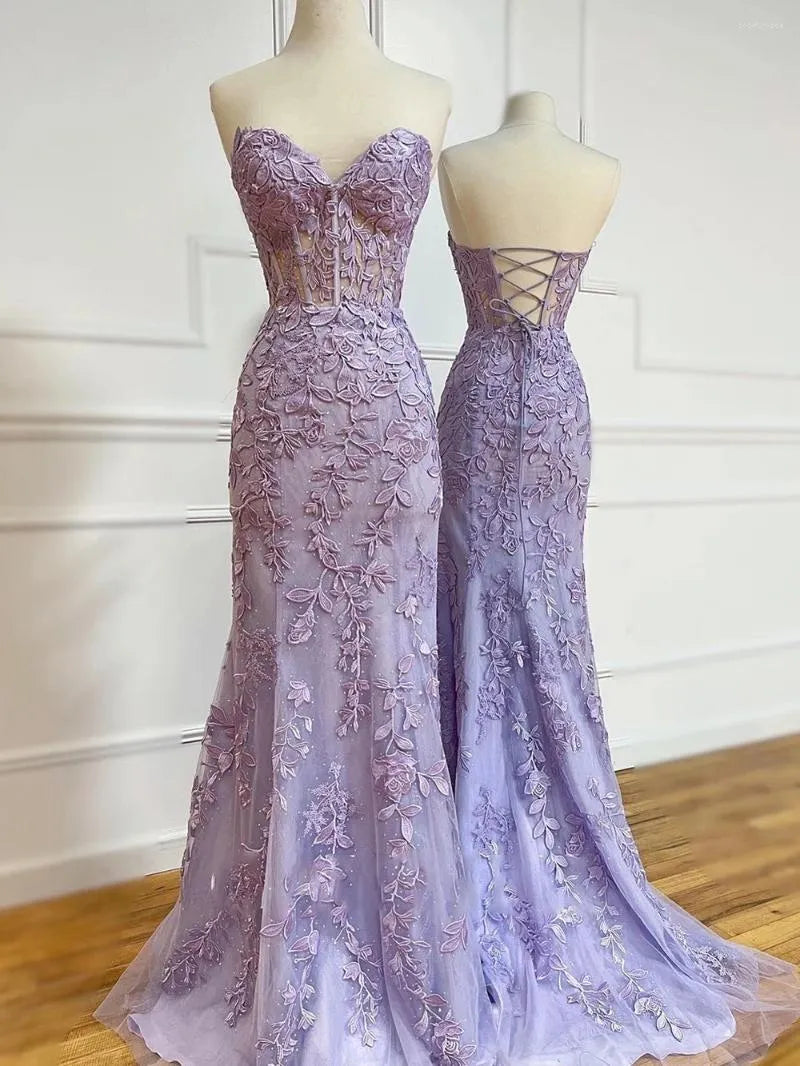 Lace Mermaid Dress Long Sweetheart Formal Evening Lace Up Back Party Dress