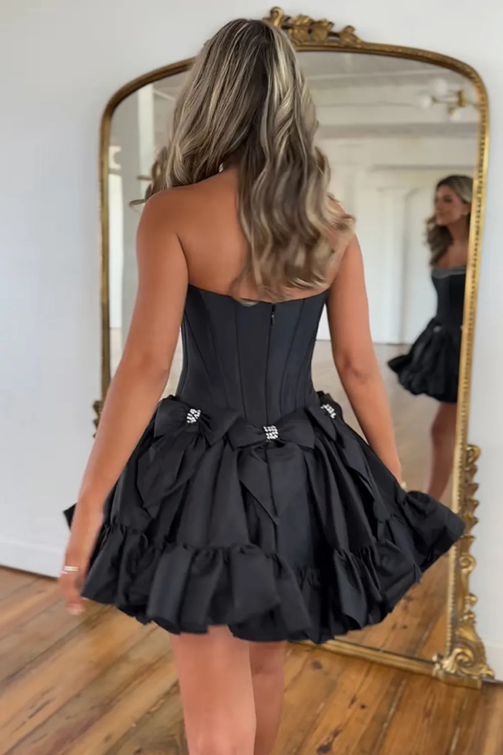 Princess A Line Strapless Red Corset Homecoming Dress with Bowknot