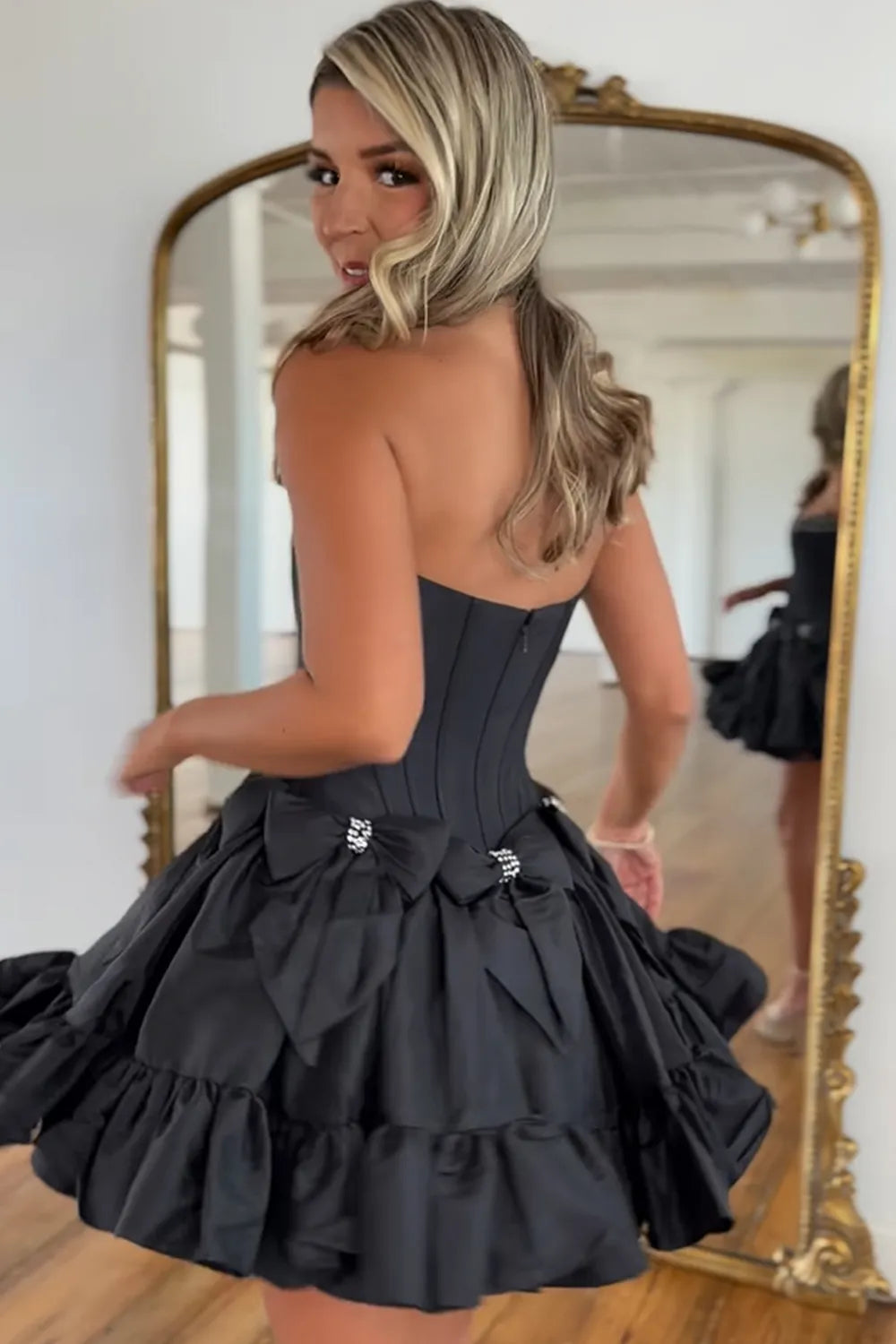 Princess A Line Strapless Red Corset Homecoming Dress with Bowknot