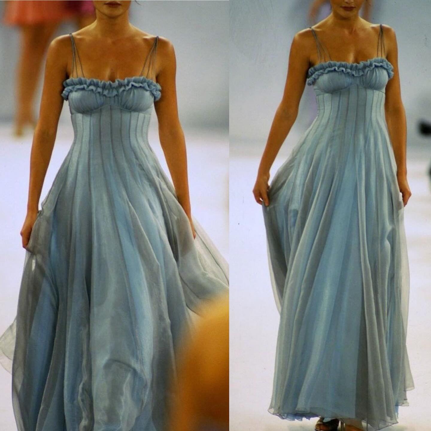 Vintage Blue Tulle A Line Party Gown,Spaghetti Straps Prom Evening Dress