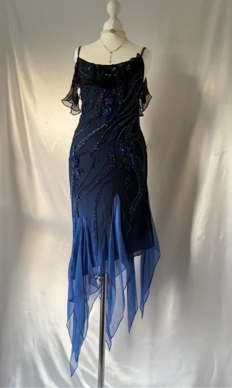Charmong Navy Blue Chiffon Beaded Long Prom Dress Formal Party Dress