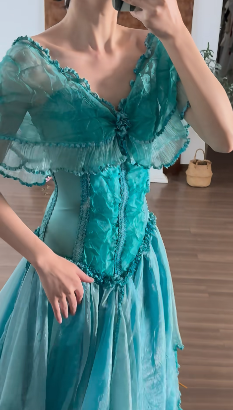 V Neck Chiffon Prom Party Dress Retro Vintage Evening Dress
