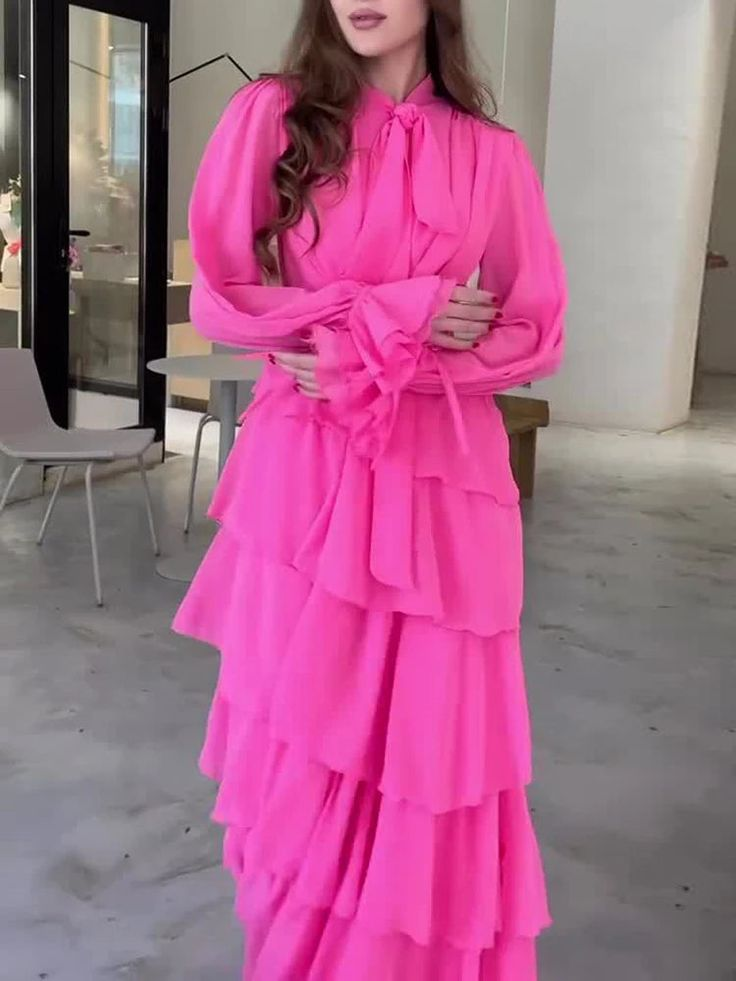 Stylish Hot Pink Chiffon Layered Evening Dress Formal Party Prom Dress
