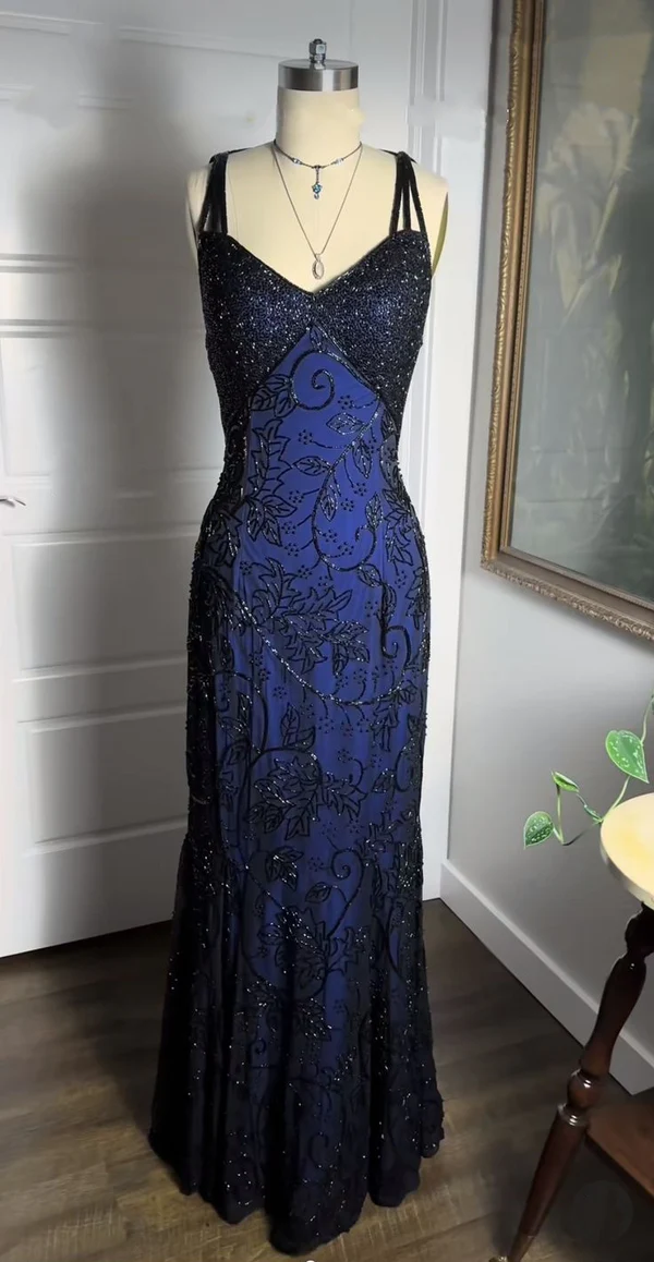 Beaded Vintage Long Prom Party Dresses Formal Dress Graduation Dress