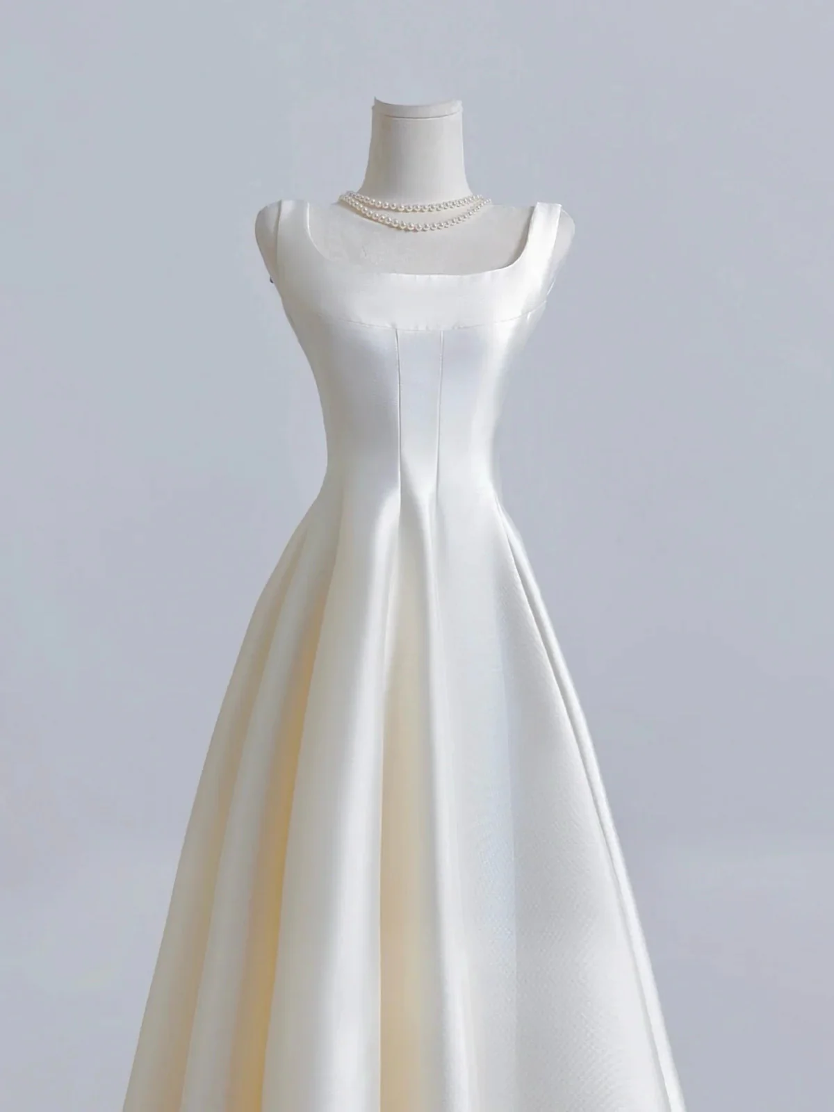 Ivory Satin Tea Length Simple Style Wedding Party Dress, Ivory Satin Prom Dress Formal Dress