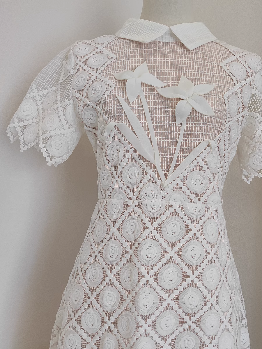 Cute A line Short Sleeves White Lace Party Dress Holiday Birthday Dresses For Women