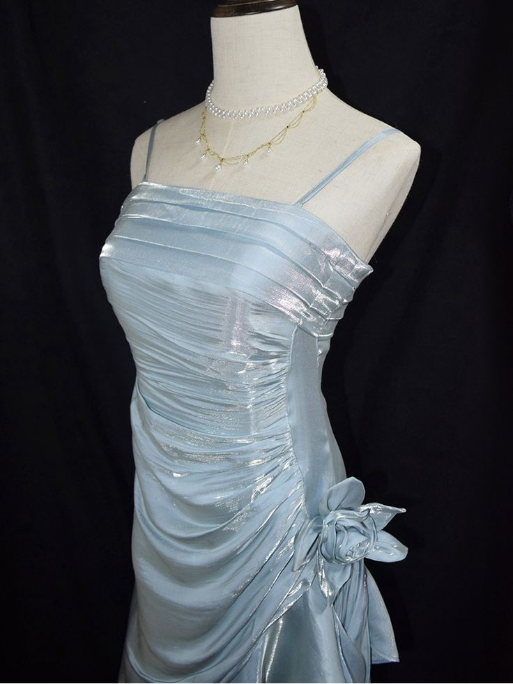 Charming Baby Blue Vintage Floral Dress Asymmetrical Hem Prom Dress Party Gown