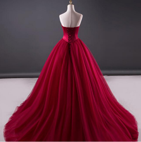 Burgundy Sweetheart Corest Long Prom Dress Lace-up Back Elegant Evening Dress