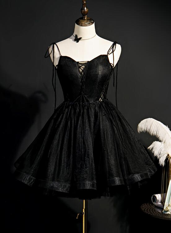 Black Straps Tulle Short Homecoming Dress