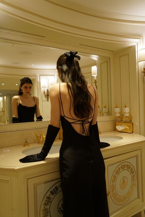 Silk Cowl Neck Prom Dress Black Backless Party Dress