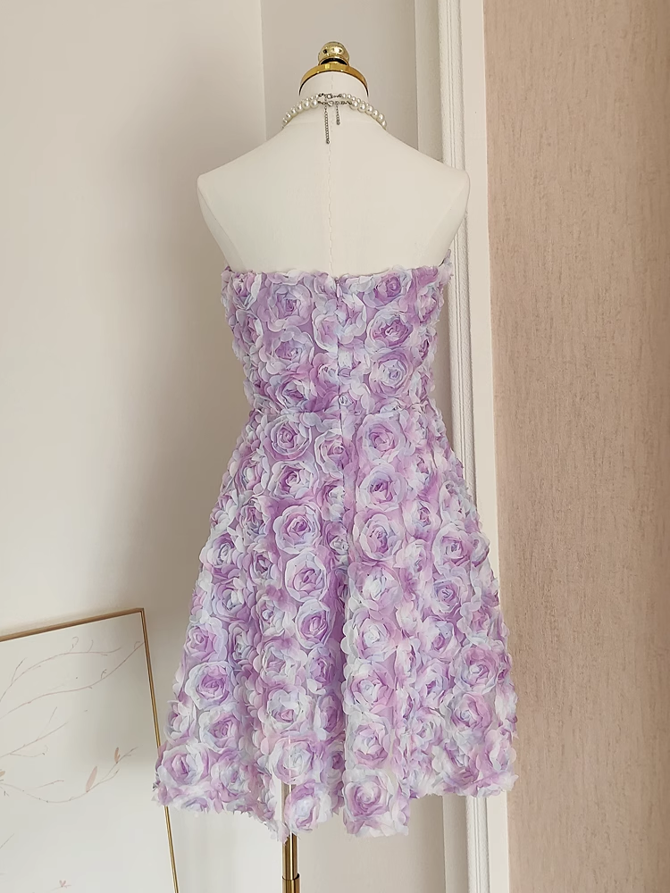 Sexy A Line Sweetheart Lilac Lace Vacation Dresses Short Floral Birthday Outfits
