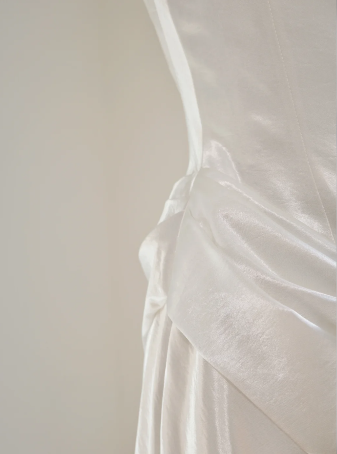 Elegant White Strapless Satin Pleated Mermaid Long Party Dress Birthday Prom Dress