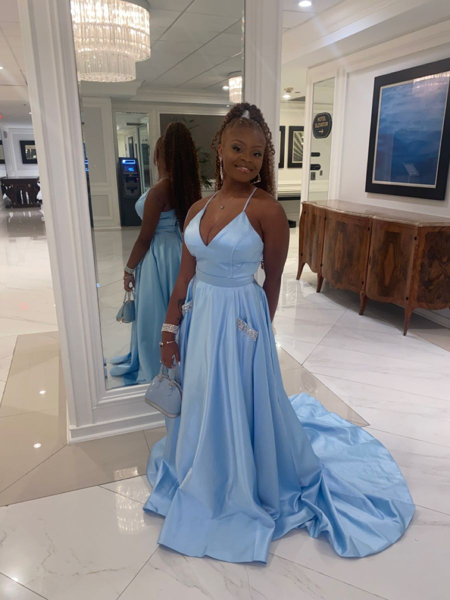Classic Baby Blue Prom Dress with Pockets