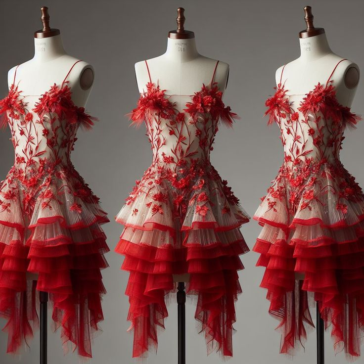 Pretty Spaghetti Straps Red Tulle Appliques Layered A Line Short Prom Dress Formal Homecoming Dress