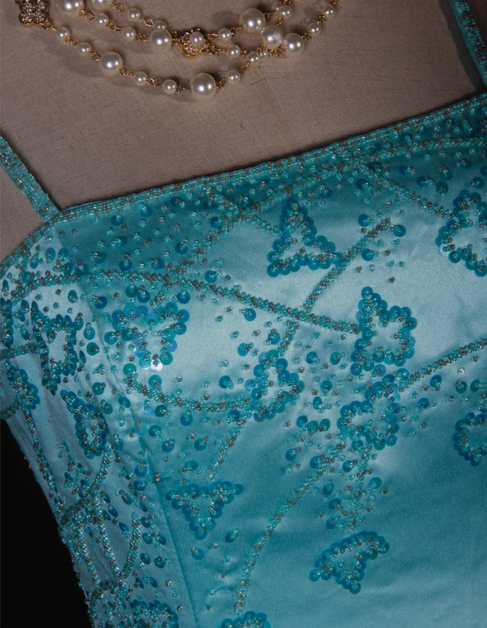 Gorgeous Blue Spaghetti Straps Satin Beaded Mermaid Long Birthday Prom Dress Party Dress