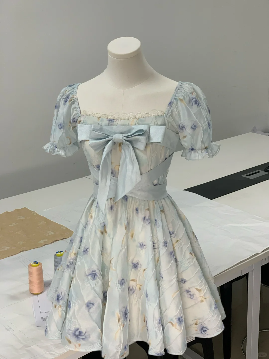 Cute Blue Chiffon Printed Floral A Line Short Prom Dress Formal Graduation Homecoming Dress