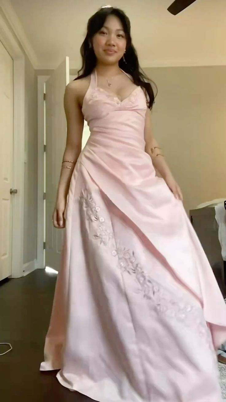 Classy Halter Pink Satin Mermaid Long Birthday Party Dress Evening Gown