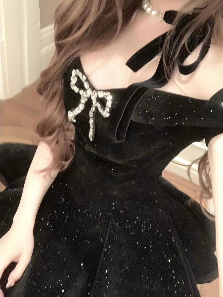 Black Off The Shoulder Velvet Short Party Dress Birthday Dress