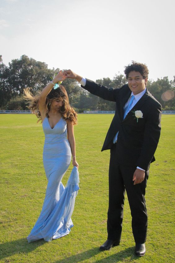 Elegant Blue Mermaid V Neck Prom Dress,Blue Formal Dress