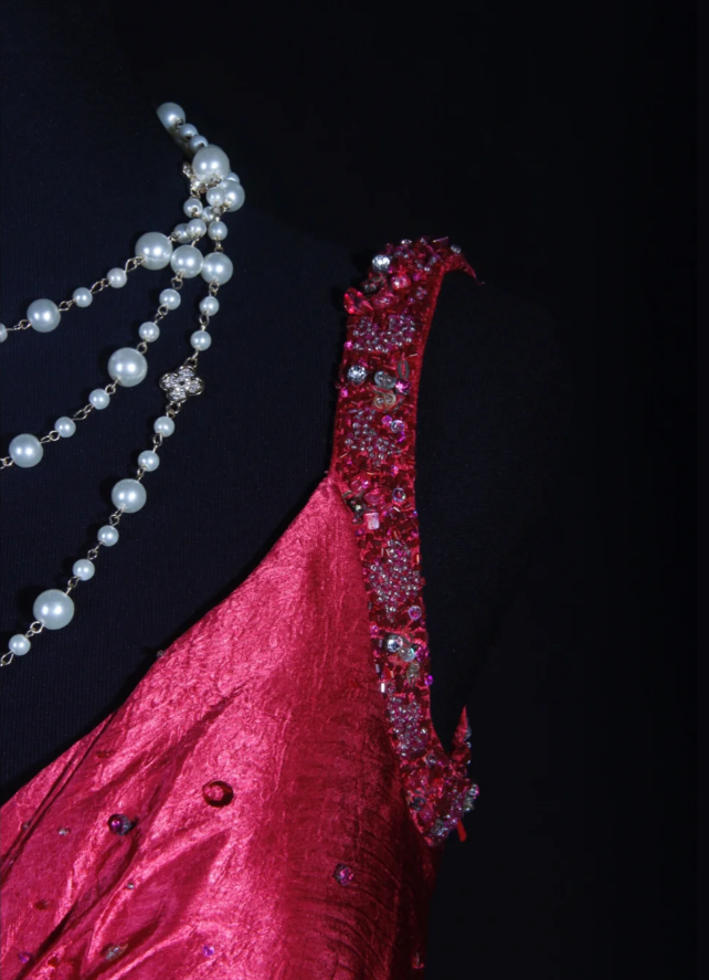 Stylish Hot Pink Satin V Neck Mermaid Evening Dress Backless Long Party Gown With Beads