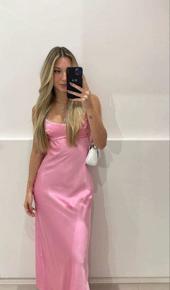 Sexy Sheath Long Straps Light Pink Prom Dresses