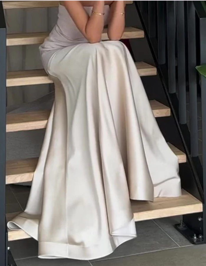 Sexy Strapless Navy Blue Long Prom Dress Formal A Line Evening Dress