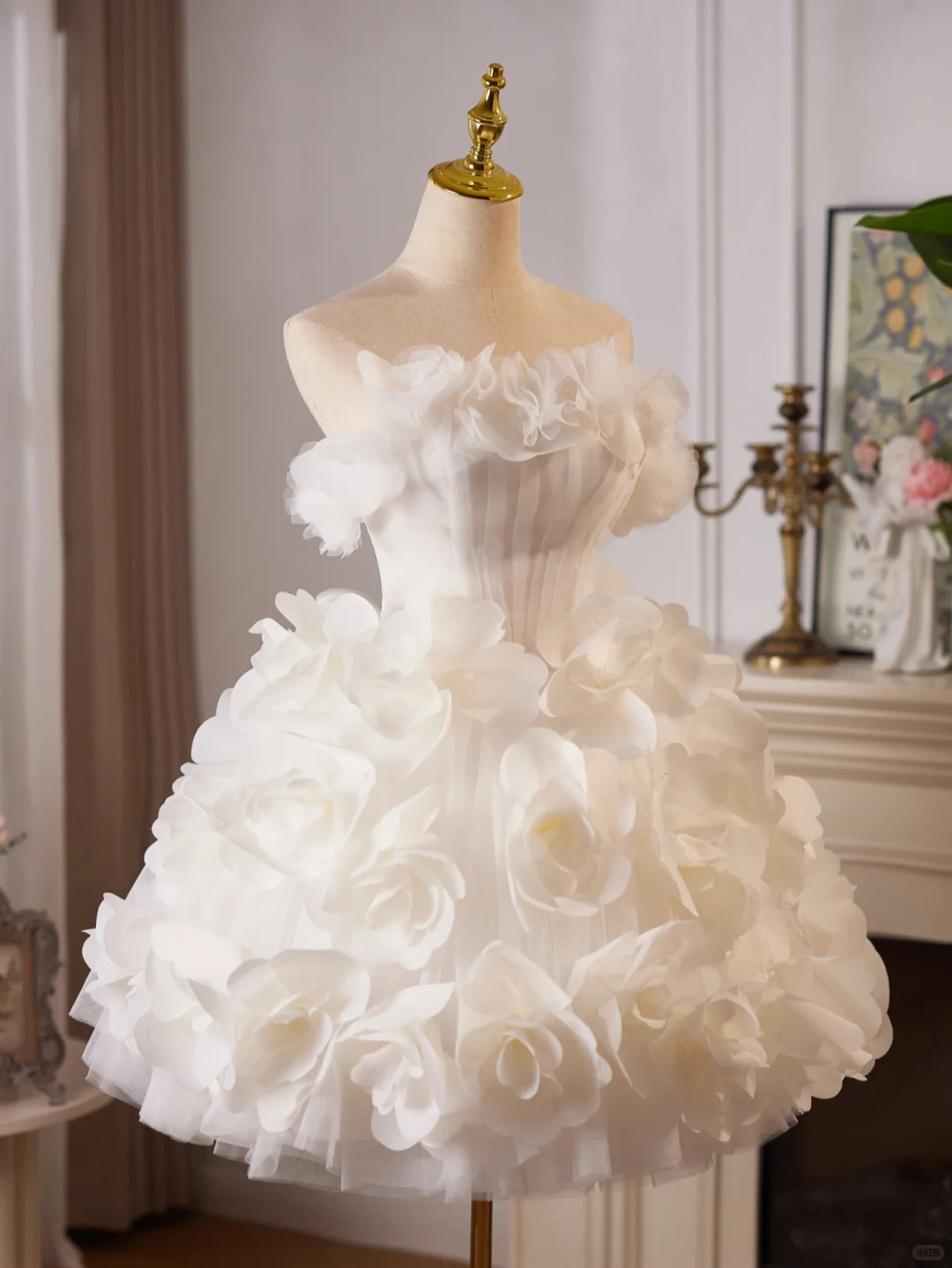 Gorgeous White Strapless Tulle 3D Flowers A Line 18th Birthday Outfits Short Homecoming Dress