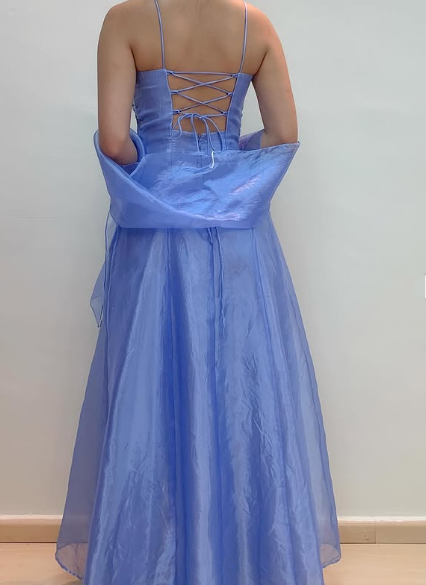 Charming Straps Lilac Organza Party Evening Dress A Line Prom Dress