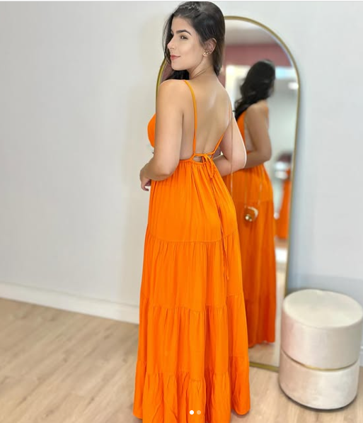 A-line V Neck Orange Chiffon Prom Dress,Orange Beach Dress