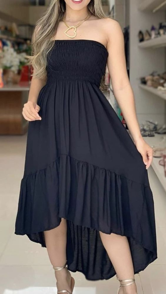 Black Strapless A-line Party Dress,Summer Beach Dress