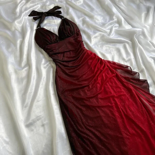 Charming Halter Ombre Red Chiffon Long Prom Dress Party Evening Gown