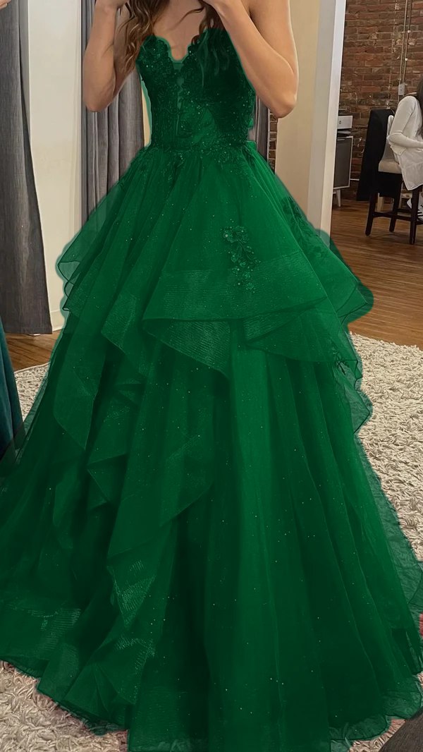 Burgundy Shinny Tulle A-Line Long Prom Dress Evening Party Dresses