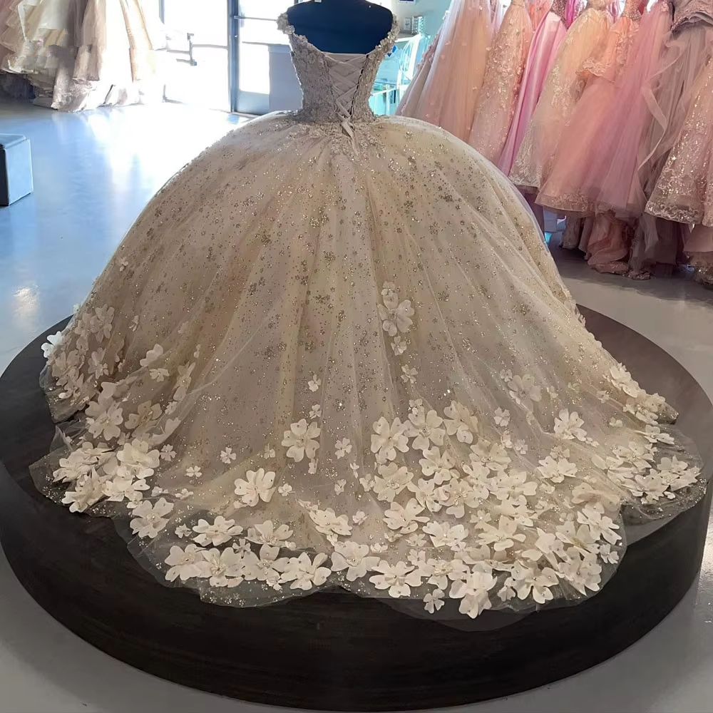 Sweet 16 Quinceanera Dresses Floral Applique Tulle Ball Gown