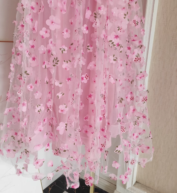 Chic A Line Straps Pink Floral Tulle Lace Prom Dresses Birthday Outfits