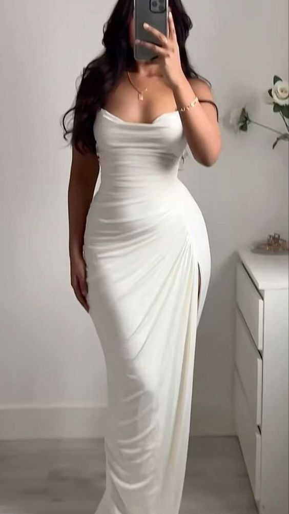 Elegant Mermaid Straps White Evening Dress 22th Birthday Outfits