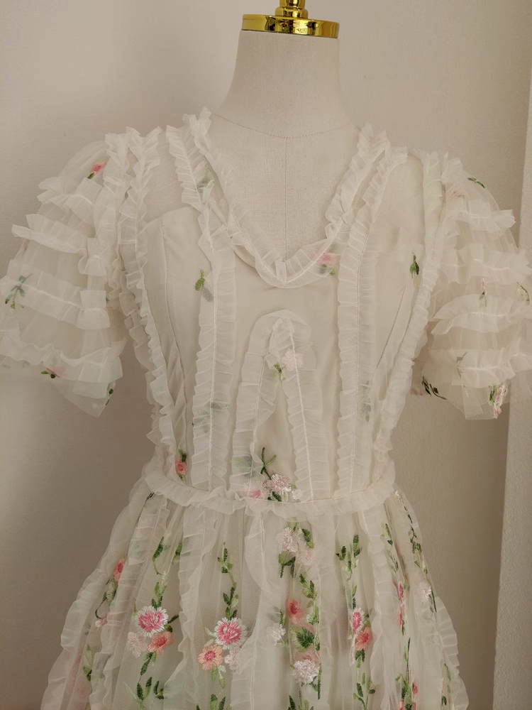 Sexy A line V Neckline Lace Tulle Floral Dinner Party Dresses Birthday Outfits