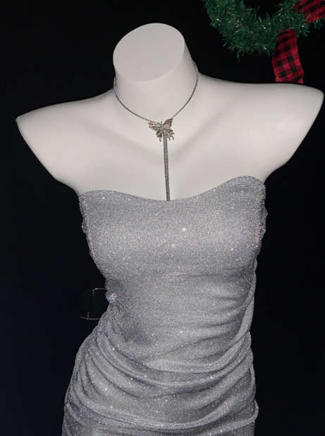 Simple Strapless Silver Sheath Short Homecoming Dress Cocktail Dress
