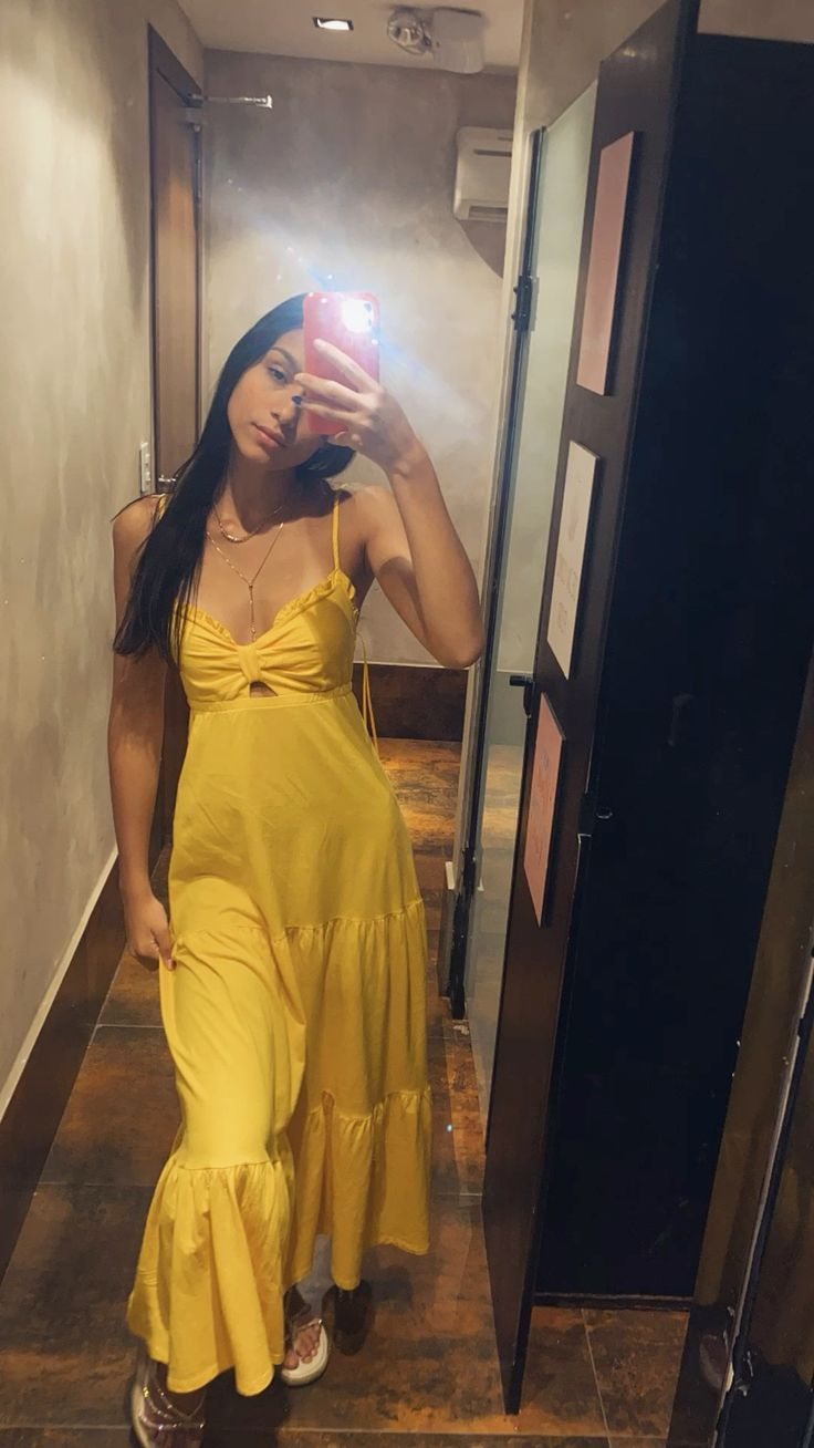 Cute Yellow Spaghetti Straps Prom Dress A Line Party Evening Gown