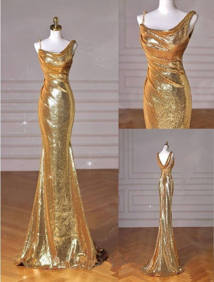 Glitter Gold Sequins Mermiad Prom Dress Long Party Evening Gown