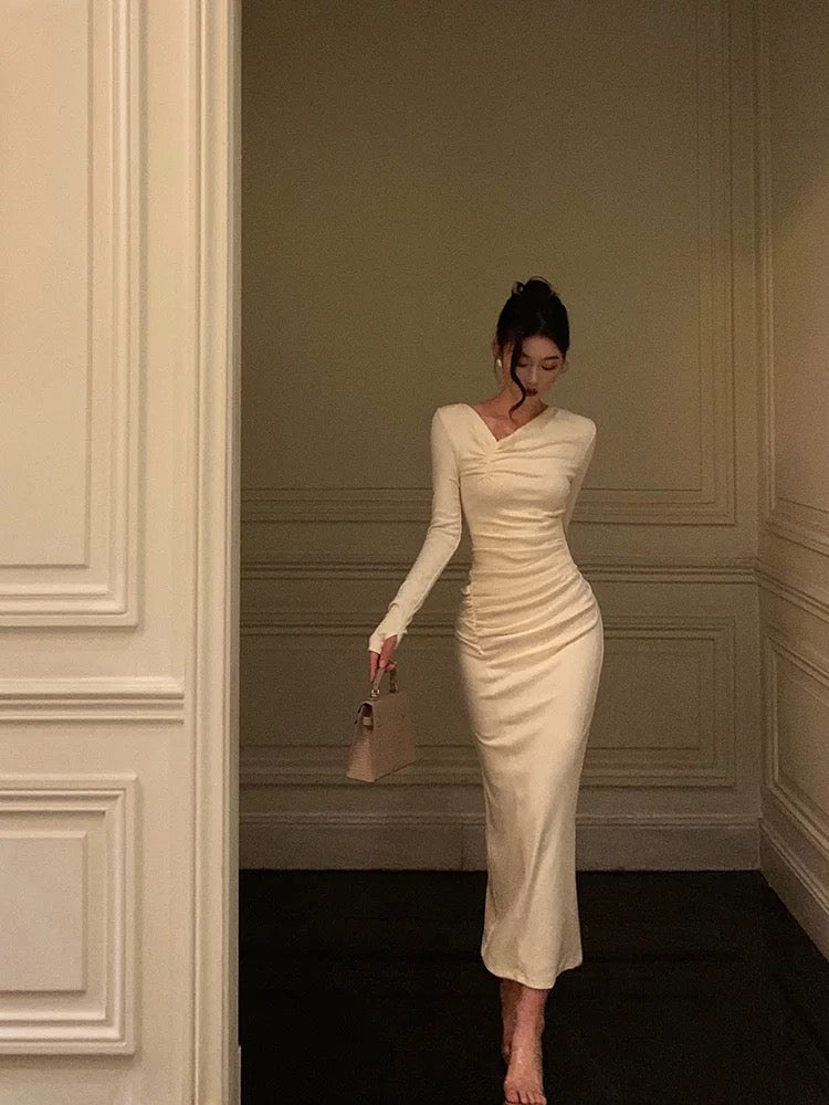 Gorgeous Sheath Long Sleeves Ivory Date Night Dress Long Prom Dresses Birthday Outfits