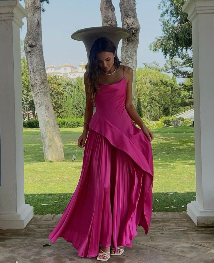 Sexy Hot Pink Ruffles Long Prom Dress Party Evening Dress