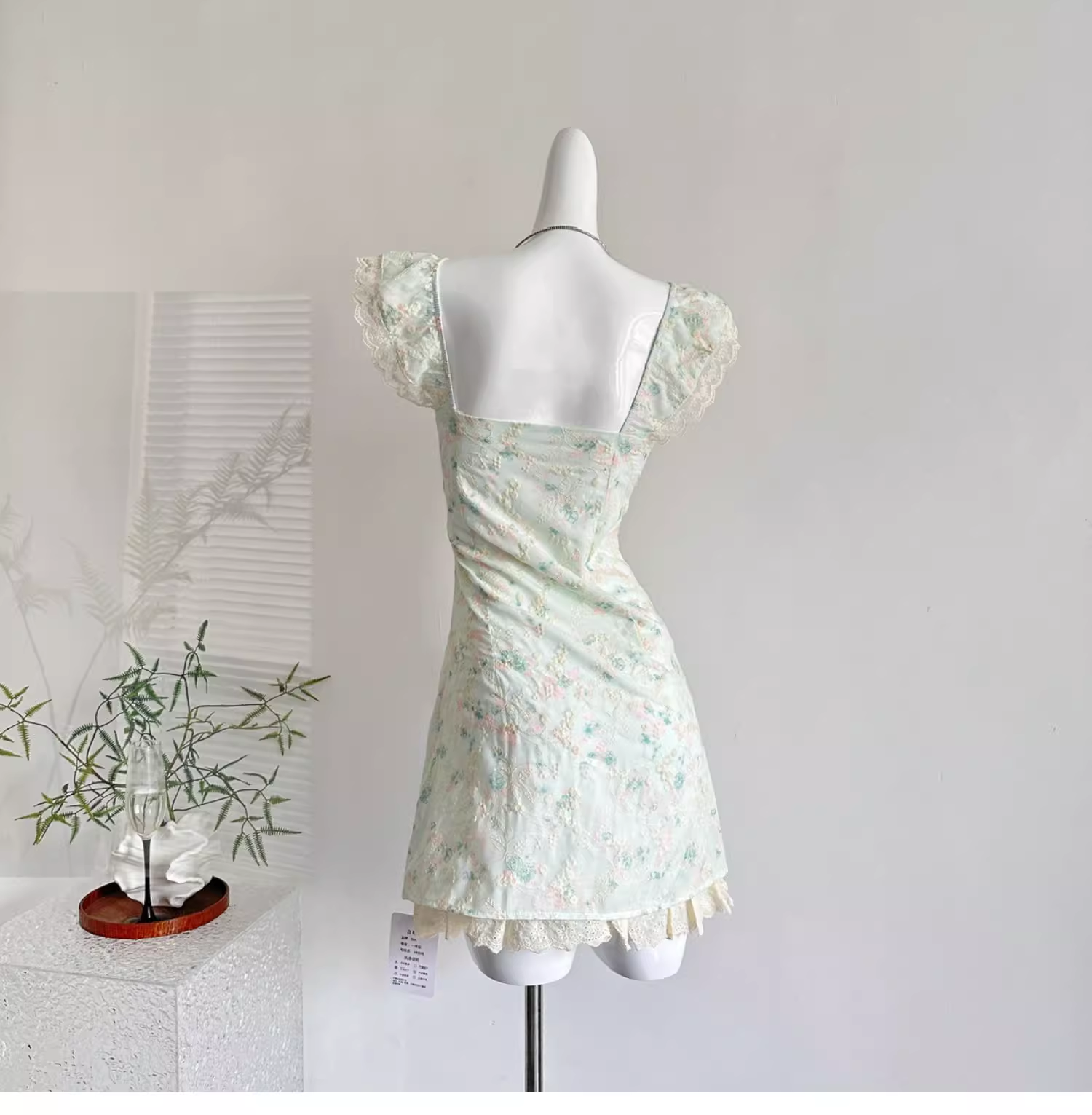 Sweet Floral Mint Green A-Line Short Dress Birthday Dress