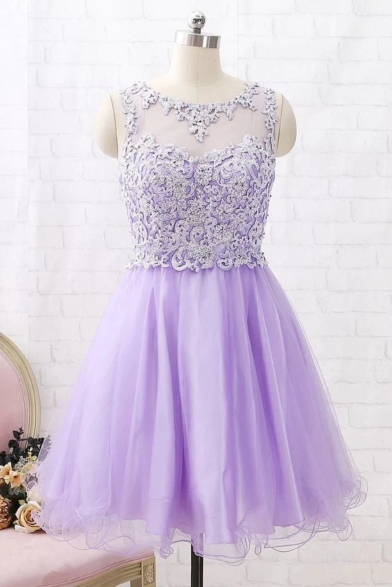 O Neck Lace Tulle Mini Homecoming Dress