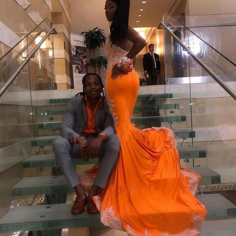 gorgeous mermaid orange prom dress for black girls