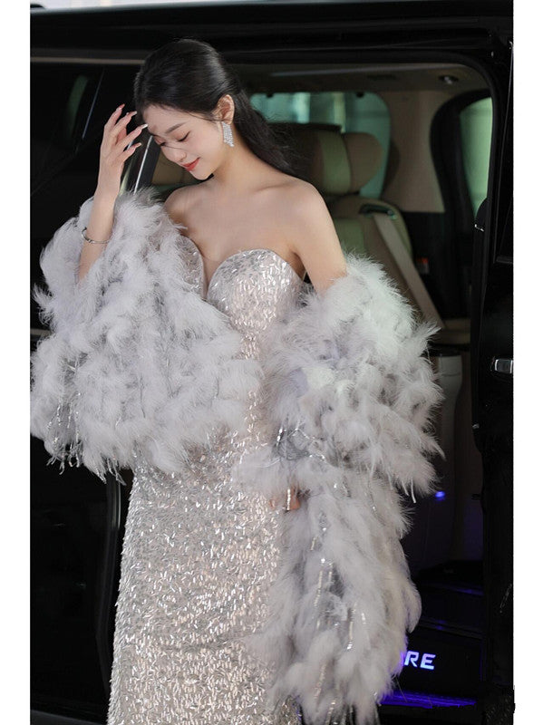 Elegant Mermaid Sweetheart Neckline Silver Sequin Evening Dress Long Prom Dresses
