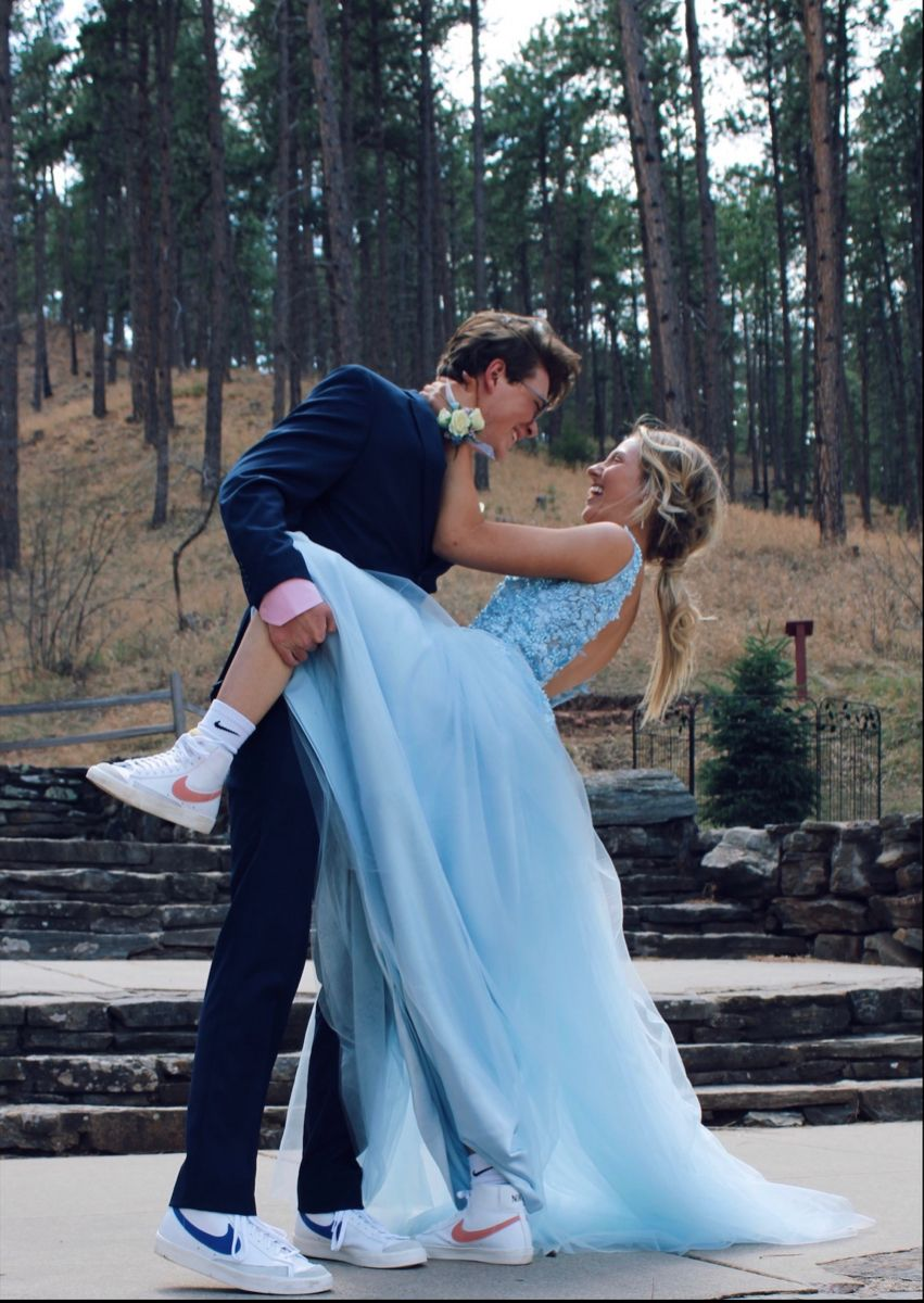 Modest A-line V Back Lace Tulle Prom Dress,Blue Graduation Dress