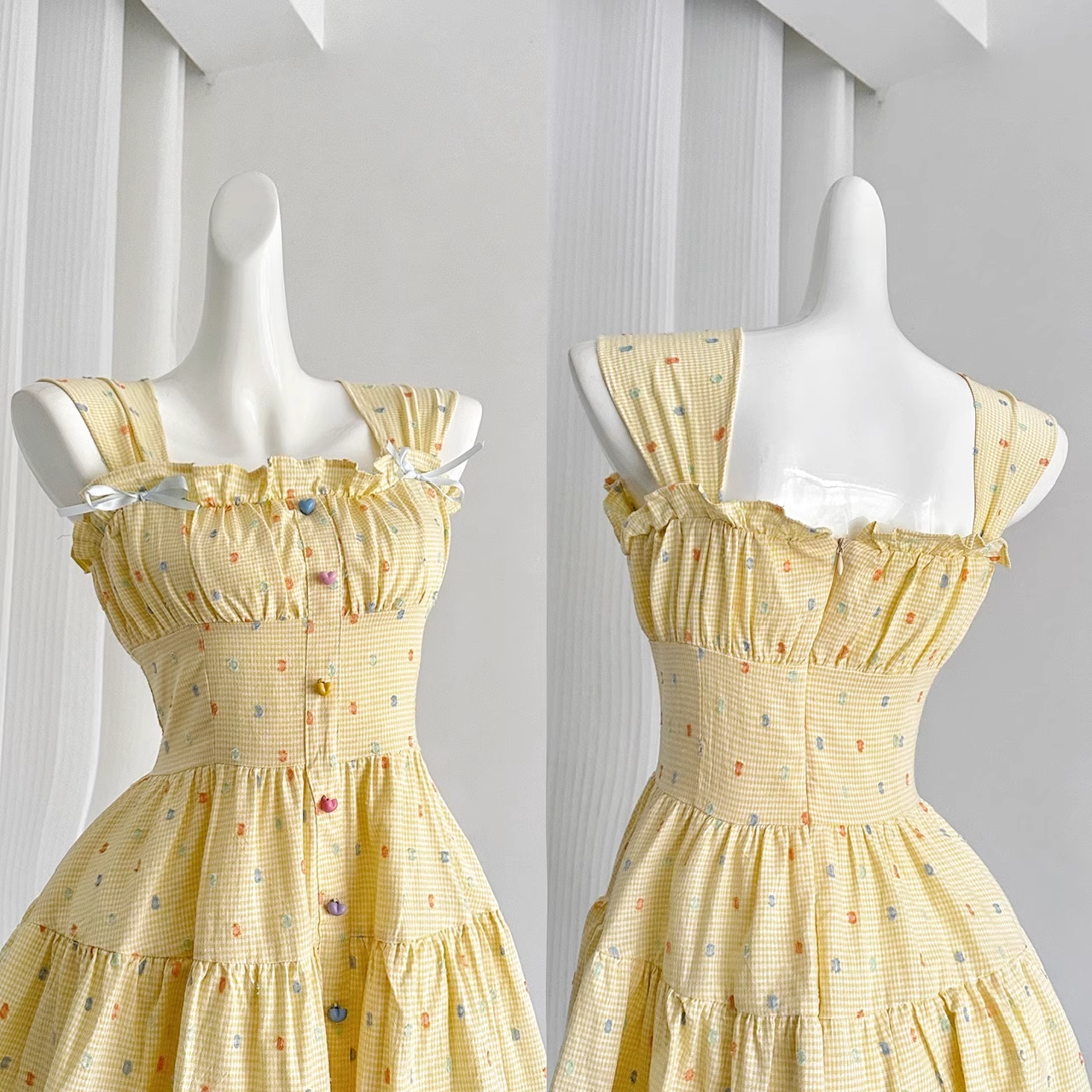 Cute A line Strapless Sleeveless Yellow Floral Holiday Dresses Beach Dress Birthday Outfits