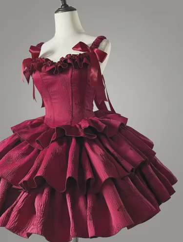 Sweet Satin Multi-Layered Print Floral A Line Homecoming Dress Red Spaghetti Straps Birthday Dress