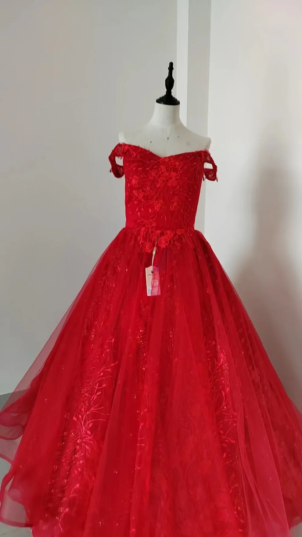 Sweet Pink Tulle Lace Appliques Ball Gown,Off The Shoulder Quinceanera Dress