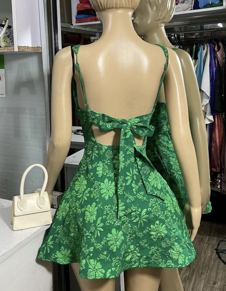 Vintage Green Straps Satin Print Floral A Line Homecoming Dress Sexy Backless Cocktail Dress